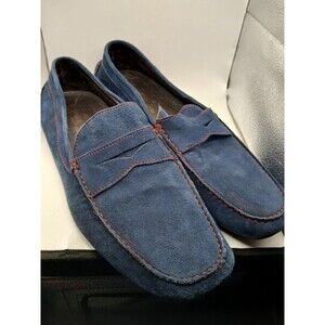 Donald J Pliner Men's Navy Blue Suede Loafers Red Stitching Size 13 US